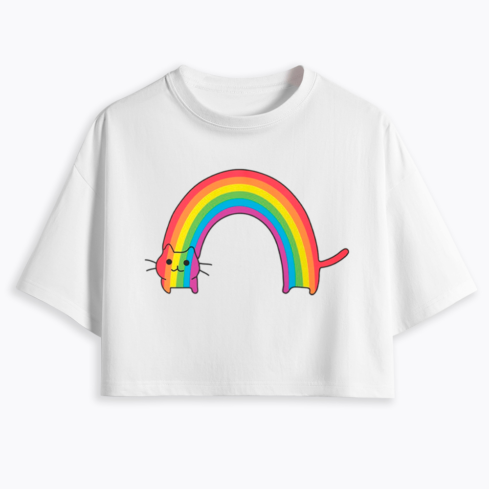 Rainbow Cat Cropped T-Shirts