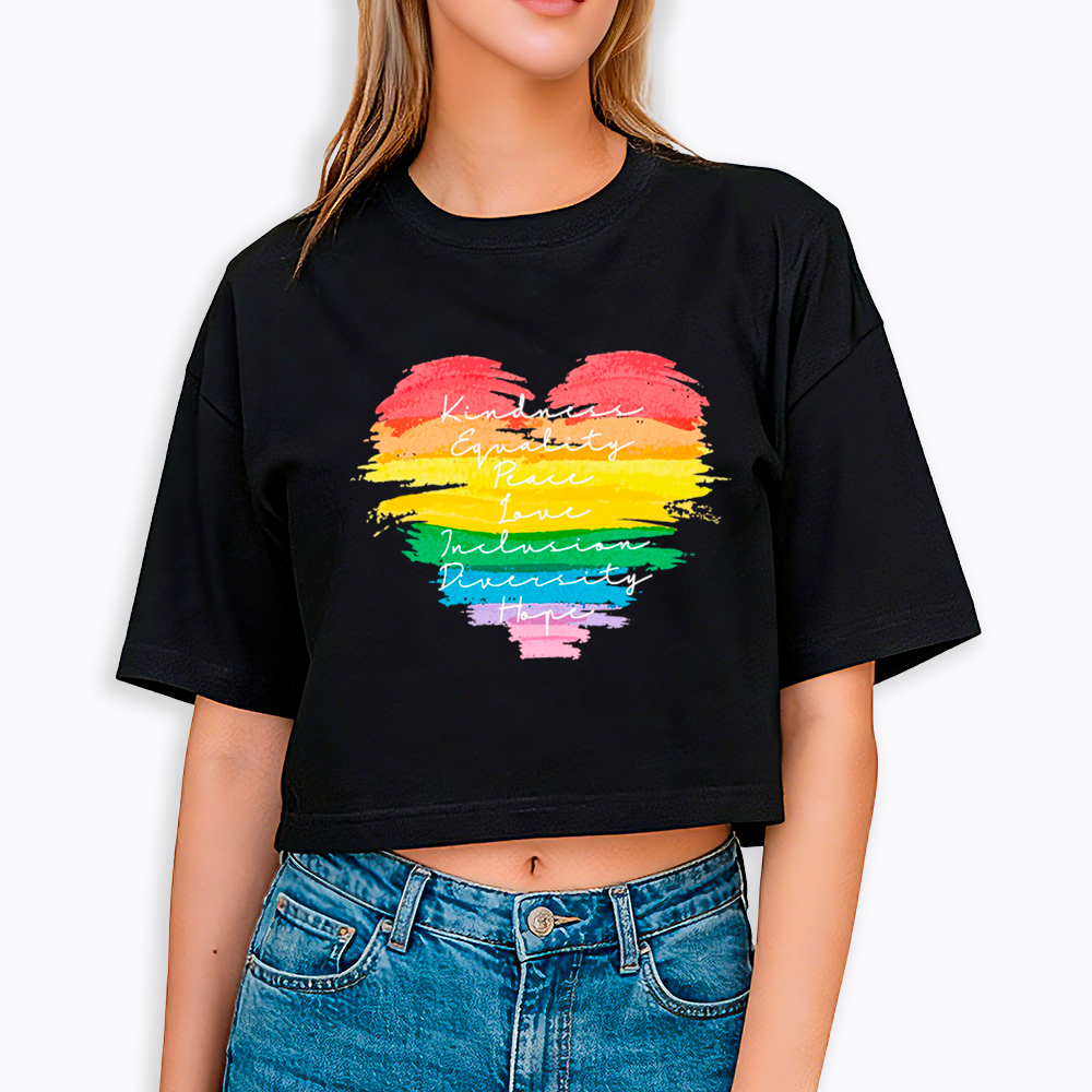 Kindness Equality Peace Love Inclusion Diversity Cropped T-Shirts