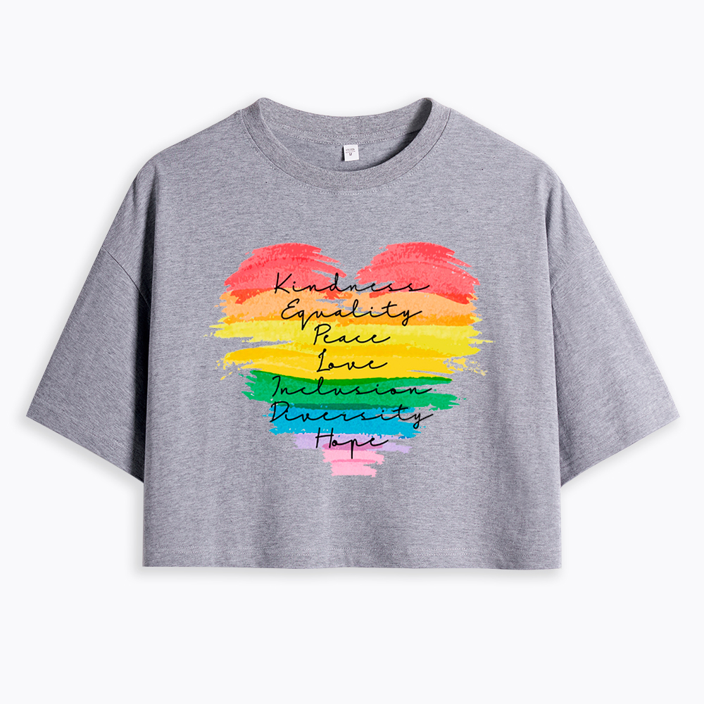 Kindness Equality Peace Love Inclusion Diversity Cropped T-Shirts