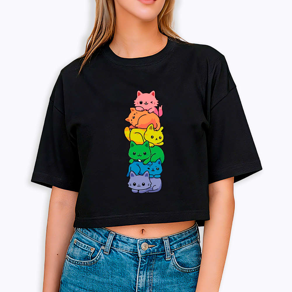 Rainbow Kitten Cropped T-Shirts