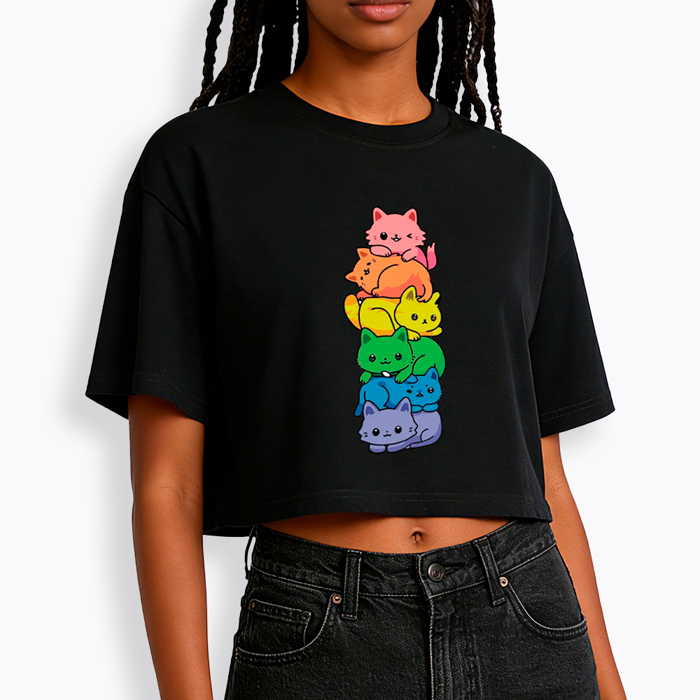 Rainbow Kitten Cropped T-Shirts