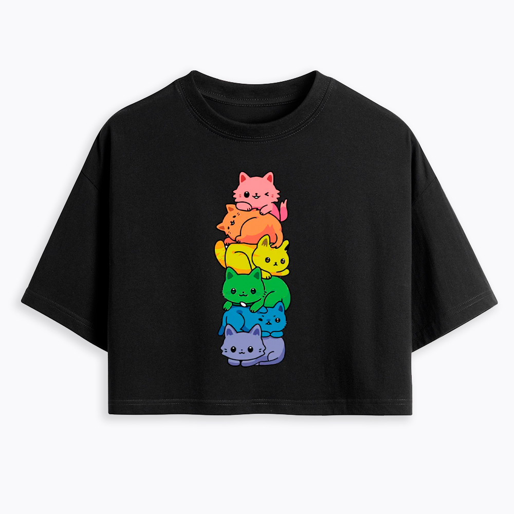 Rainbow Kitten Cropped T-Shirts