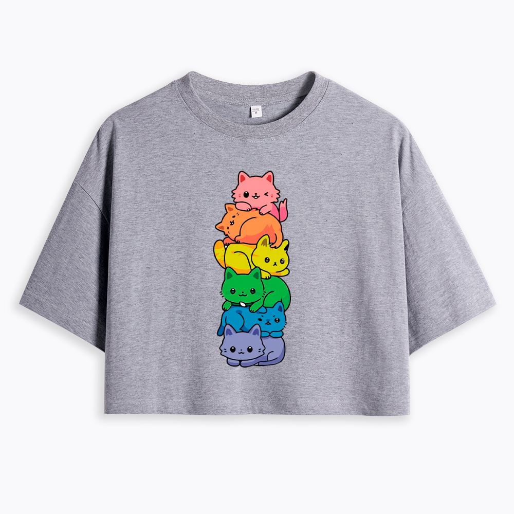 Rainbow Kitten Cropped T-Shirts