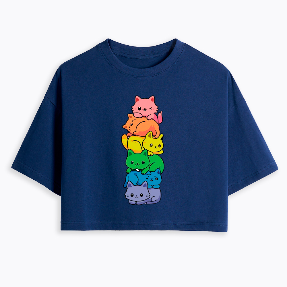 Rainbow Kitten Cropped T-Shirts
