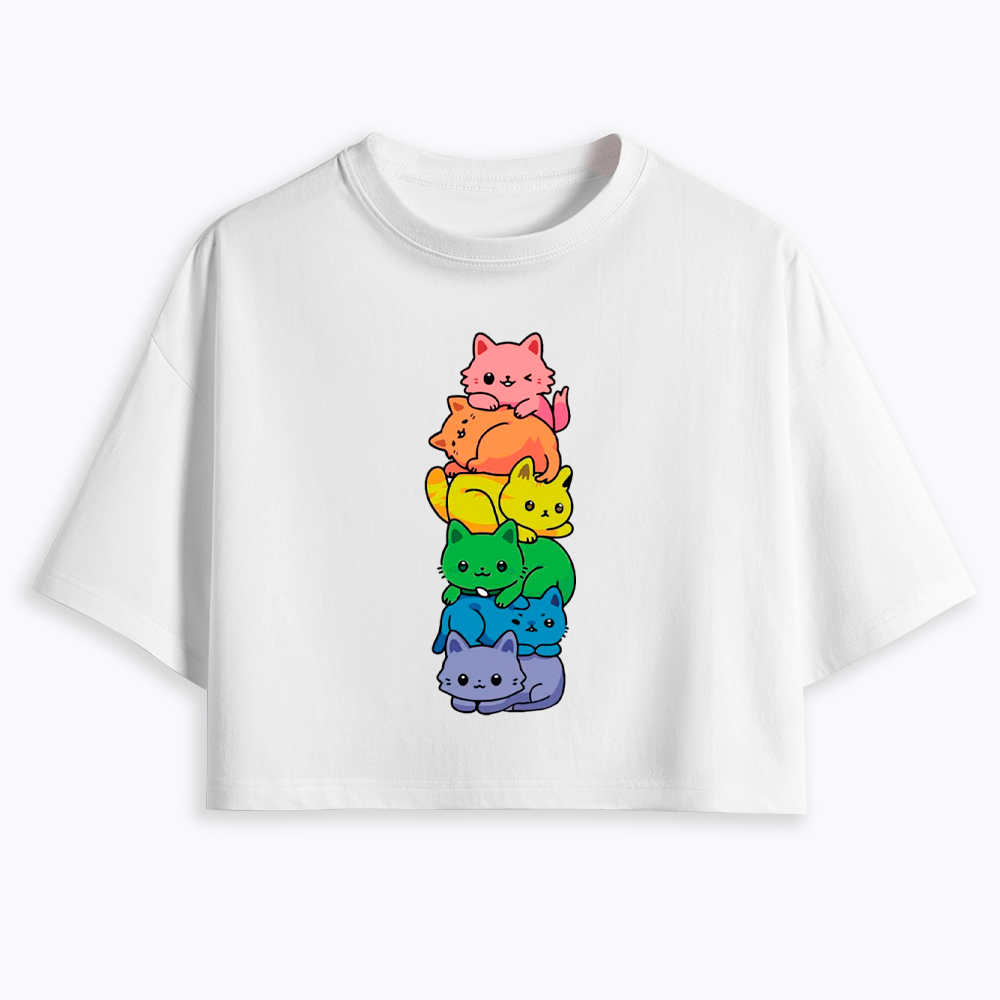 Rainbow Kitten Cropped T-Shirts
