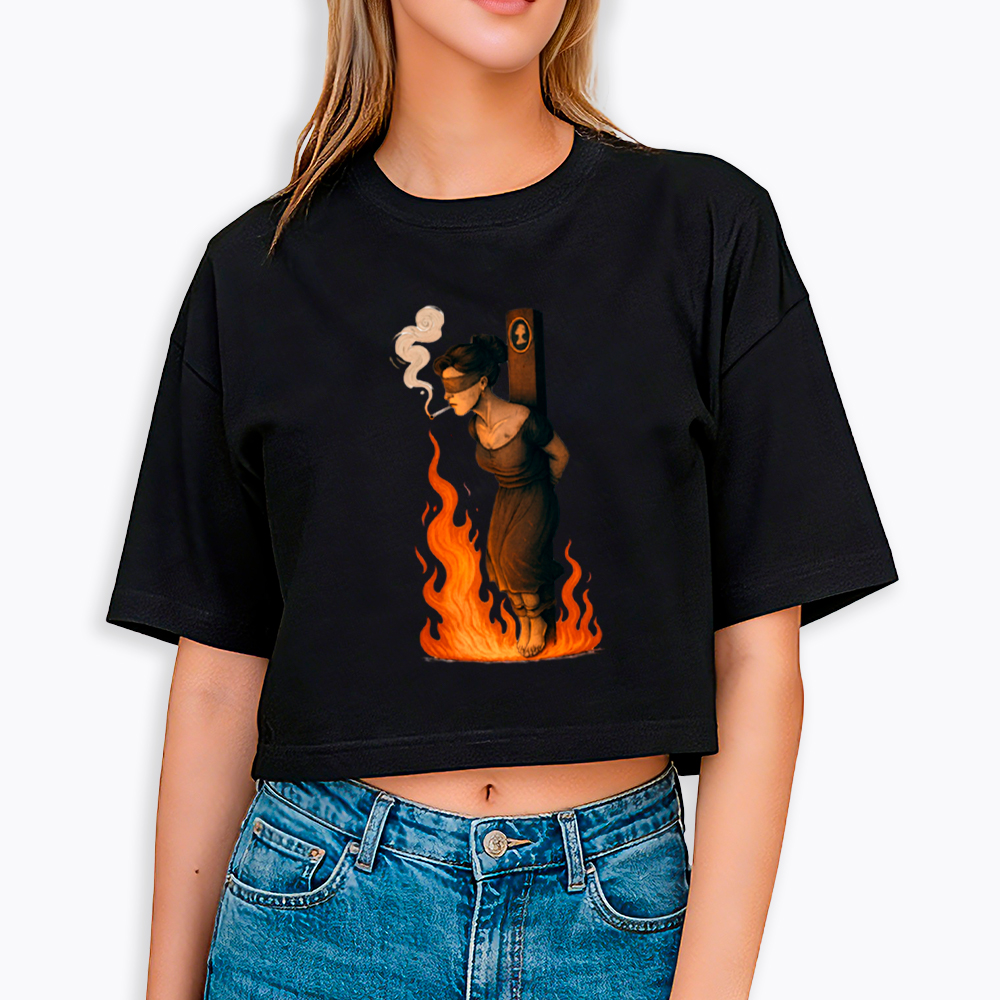 Witch Lighting Cigarette While Burning at the Stake Cropped T-Shirt