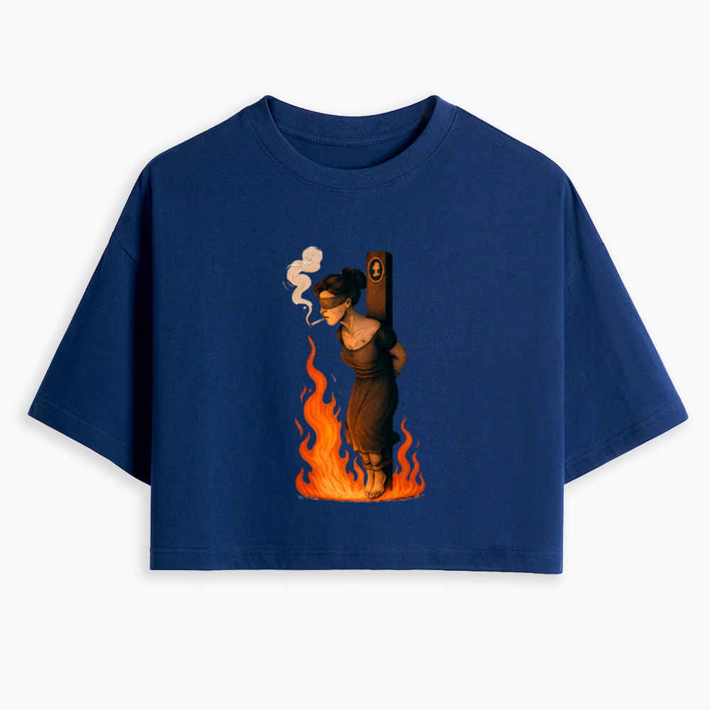 Witch Lighting Cigarette While Burning at the Stake Cropped T-Shirt
