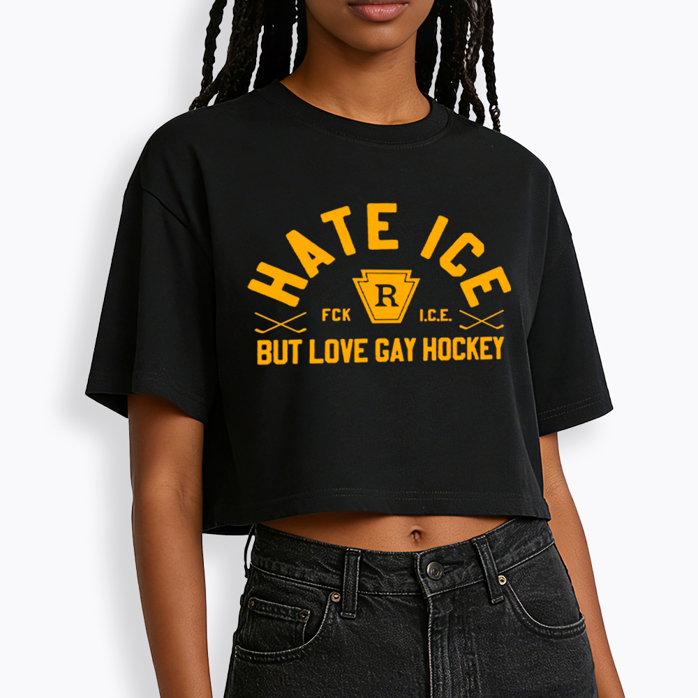 Hate ICE but Love Gay Hockey Cropped T-Shirt