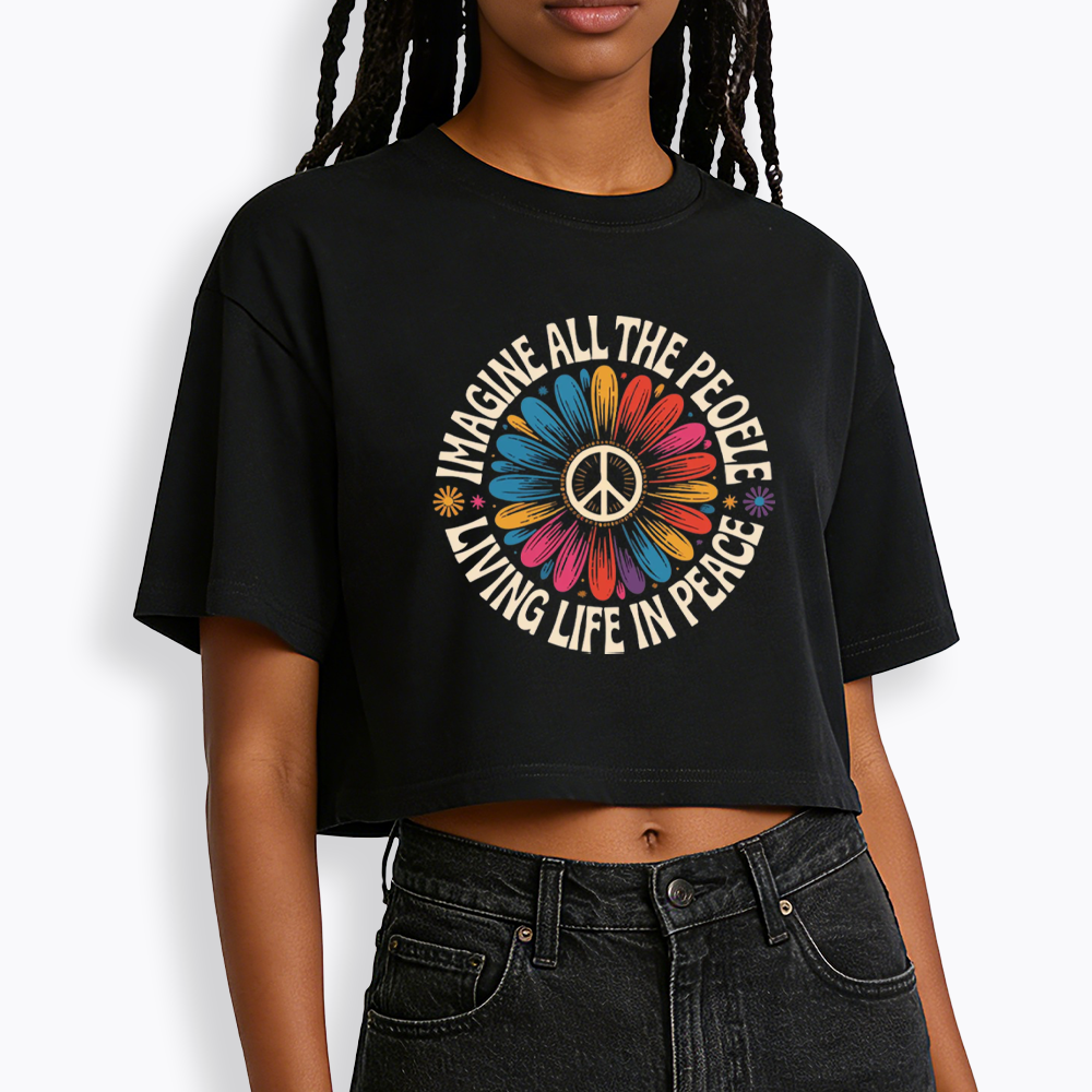 Imagine All the People Living Life in Peace Cropped T-Shirts