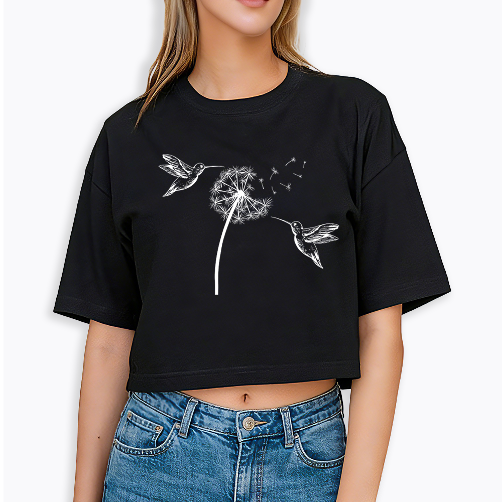Cute Dandelion Hummingbird Cropped T-Shirts