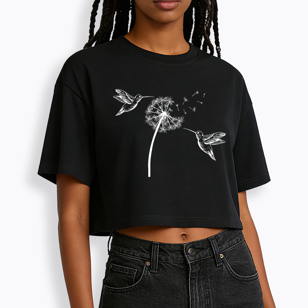 Cute Dandelion Hummingbird Cropped T-Shirts