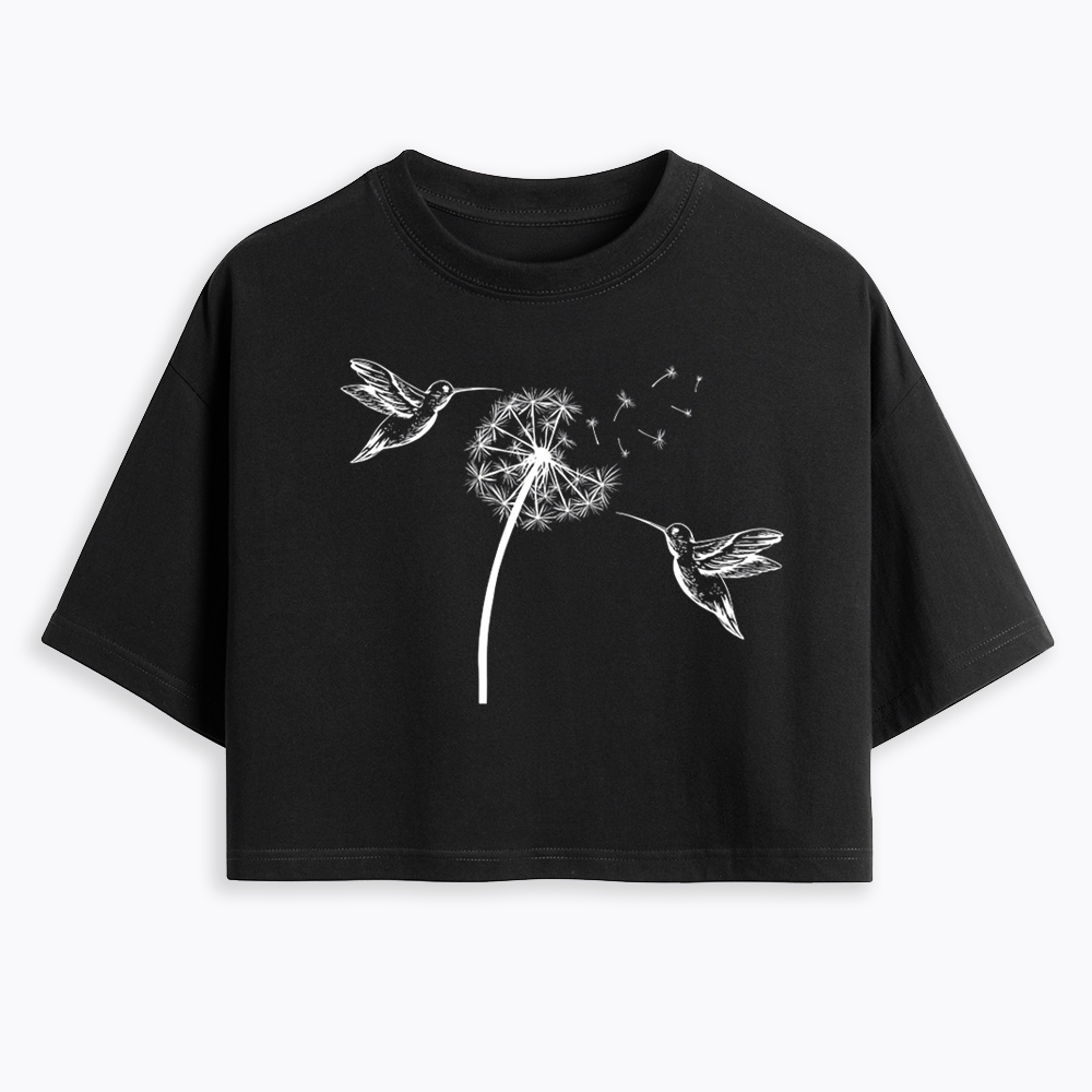 Cute Dandelion Hummingbird Cropped T-Shirts