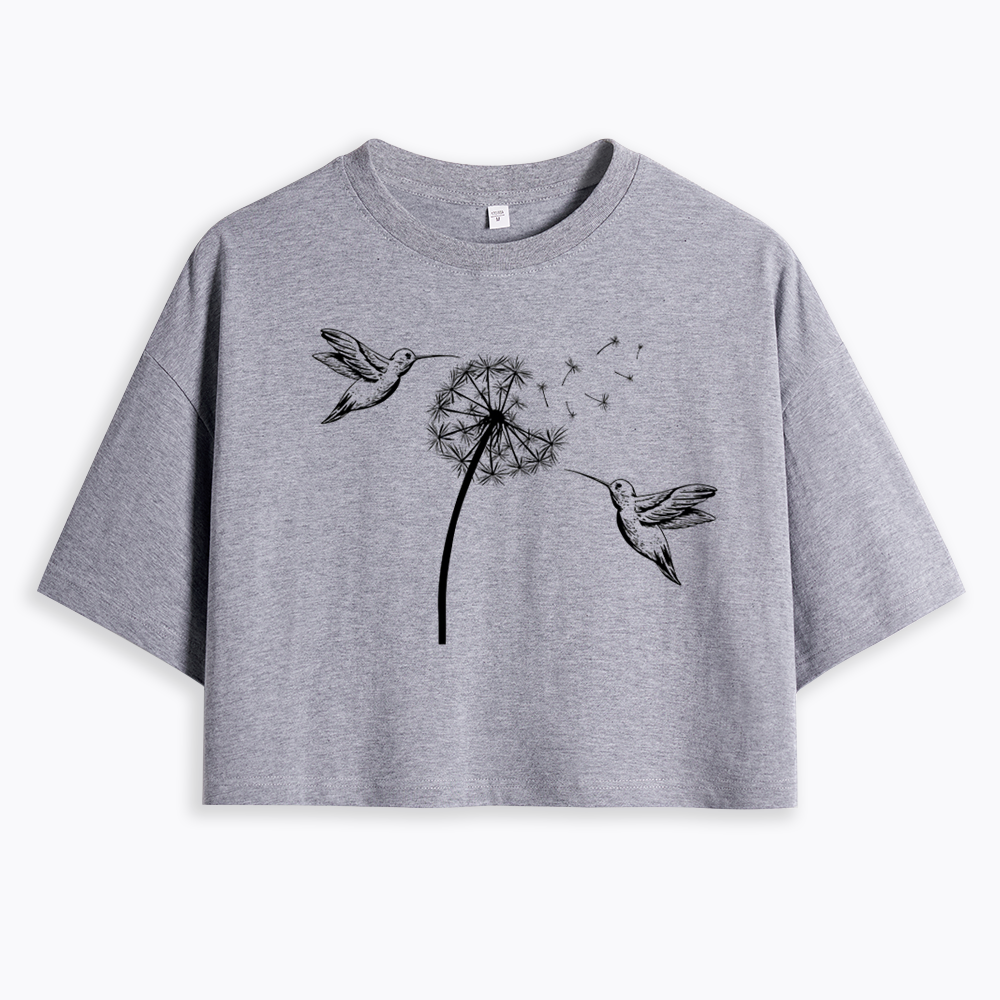 Cute Dandelion Hummingbird Cropped T-Shirts