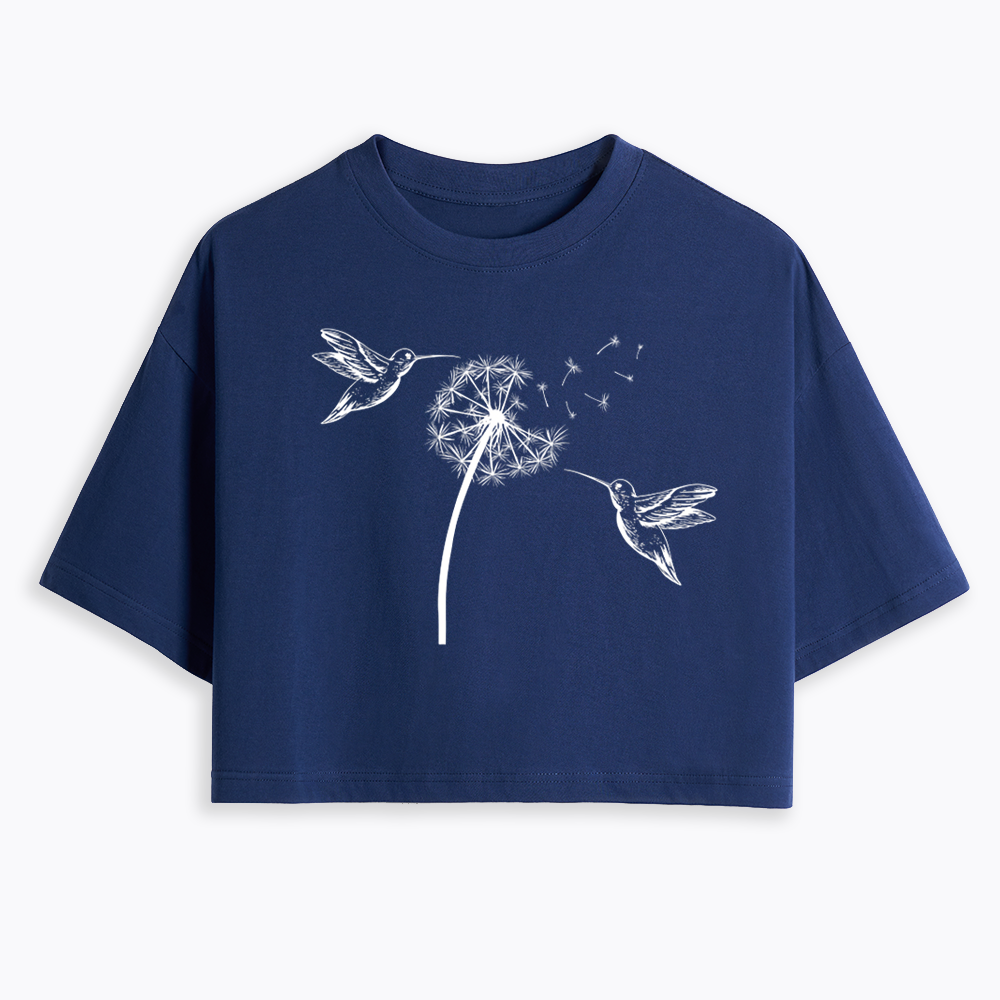 Cute Dandelion Hummingbird Cropped T-Shirts