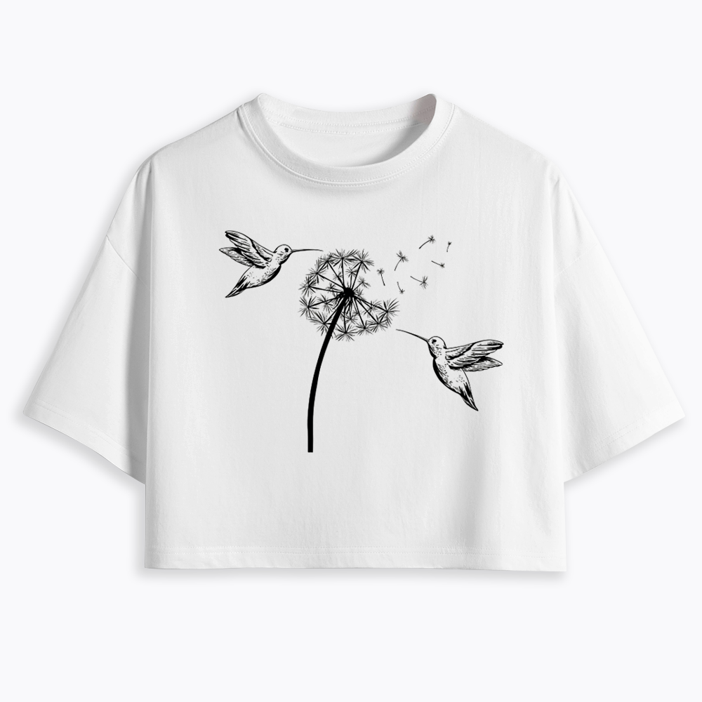 Cute Dandelion Hummingbird Cropped T-Shirts