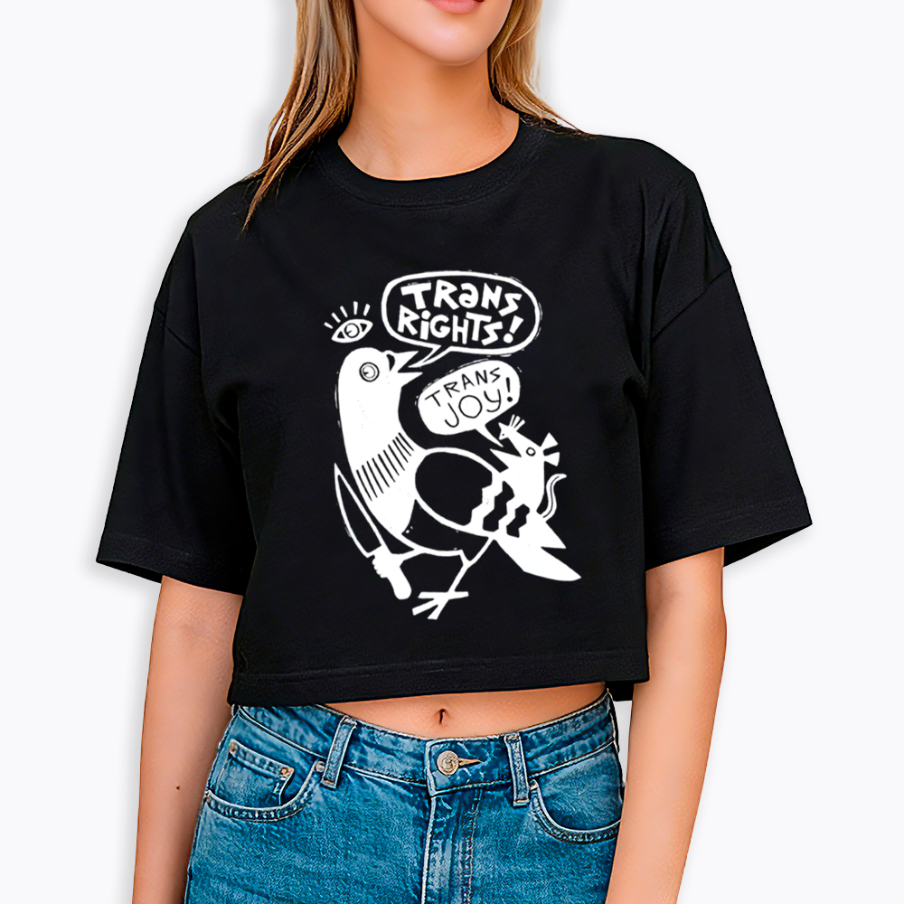 Trans Rights Pigeon and Trans Joy Rat Cropped T-Shirt