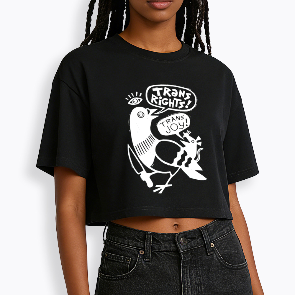 Trans Rights Pigeon and Trans Joy Rat Cropped T-Shirt