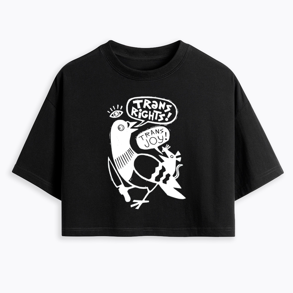 Trans Rights Pigeon and Trans Joy Rat Cropped T-Shirt