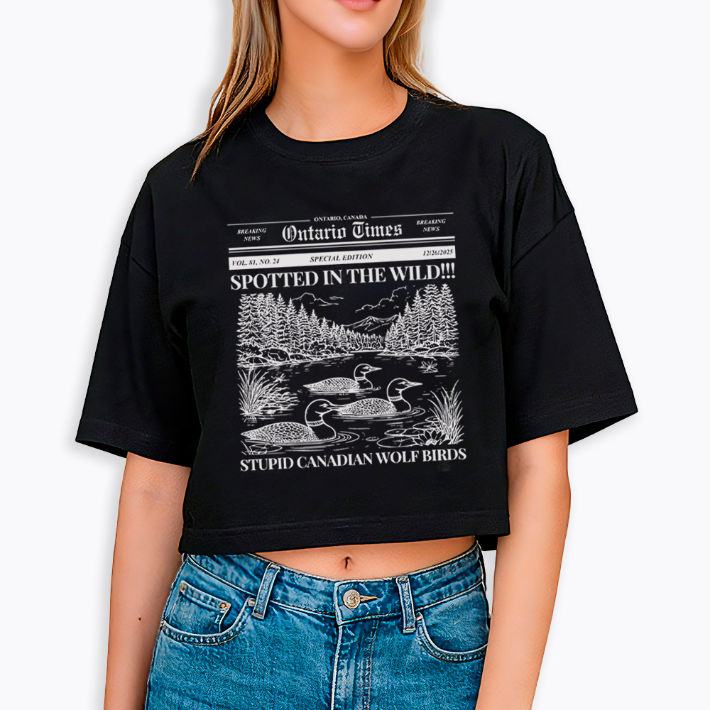 Stupid Canadian Wolf Bird Cropped T-Shirt