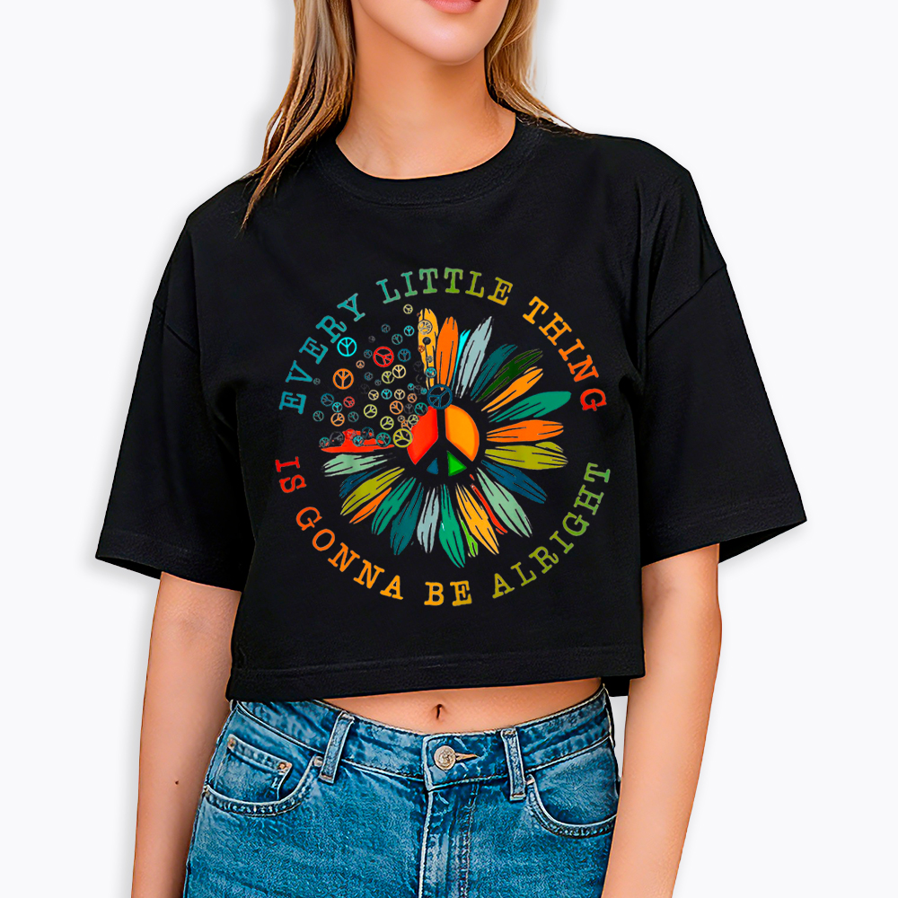 Peace Sign Hippie Daisy Cropped T-Shirt