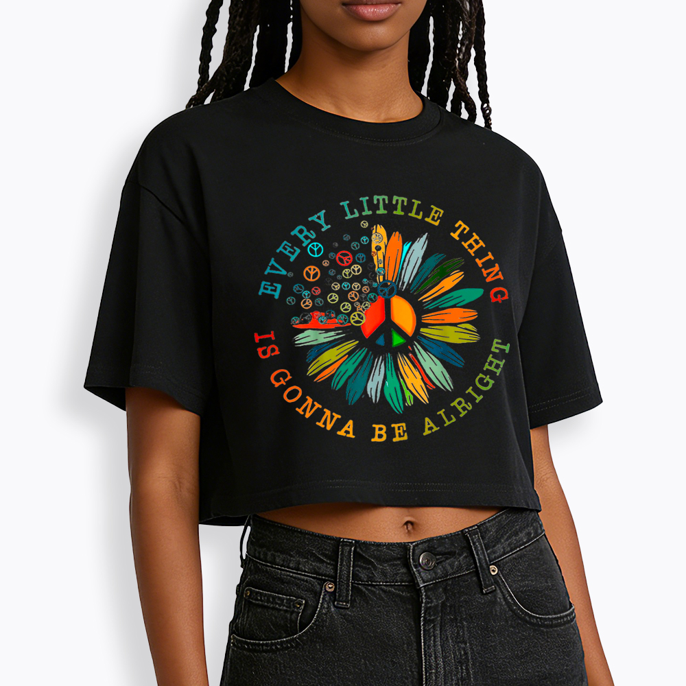 Peace Sign Hippie Daisy Cropped T-Shirt
