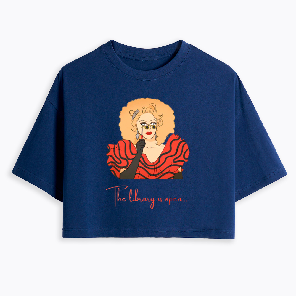 The Library Is Open Cropped T-Shirt