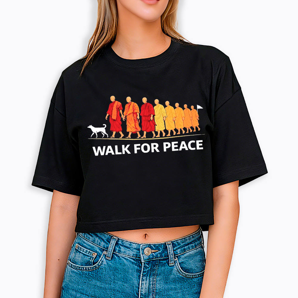 Walk For Peace Monks and Dog Cropped T-Shirt