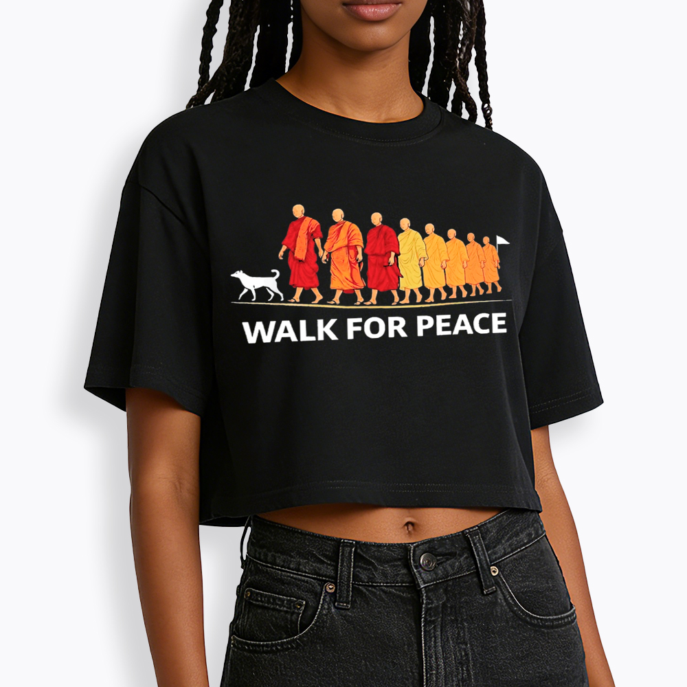Walk For Peace Monks and Dog Cropped T-Shirt