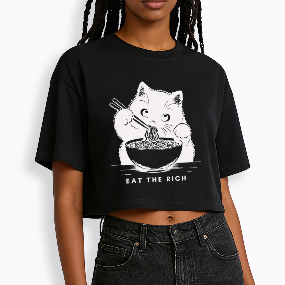 Eat The Rich Cute Cat Political Cropped T-Shirt