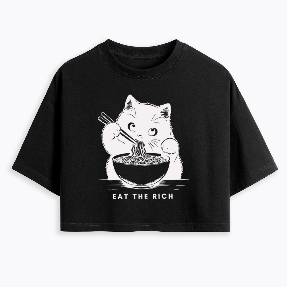 Eat The Rich Cute Cat Political Cropped T-Shirt