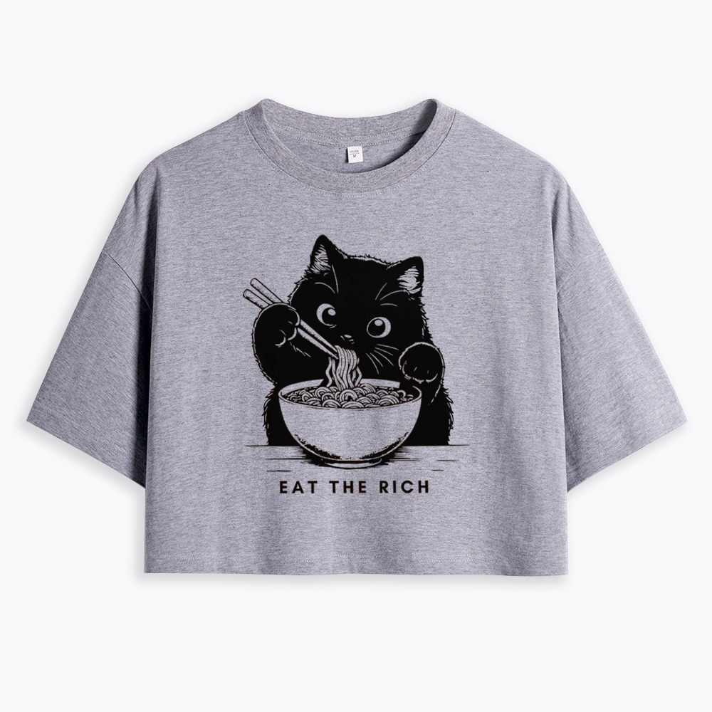 Eat The Rich Cute Cat Political Cropped T-Shirt