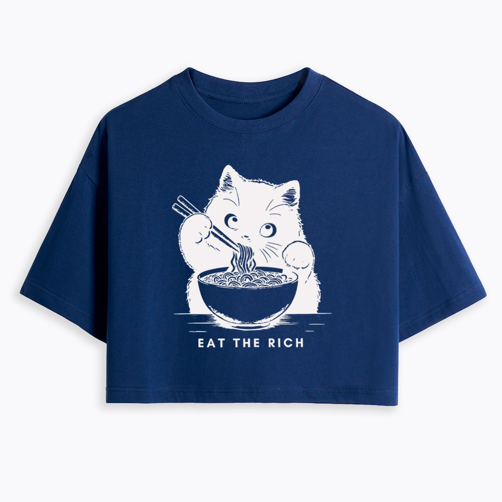 Eat The Rich Cute Cat Political Cropped T-Shirt