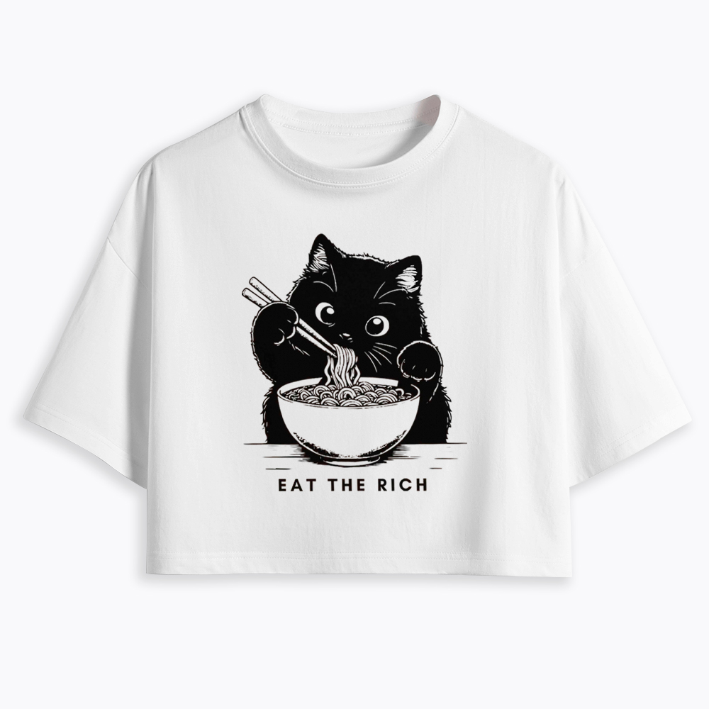Eat The Rich Cute Cat Political Cropped T-Shirt
