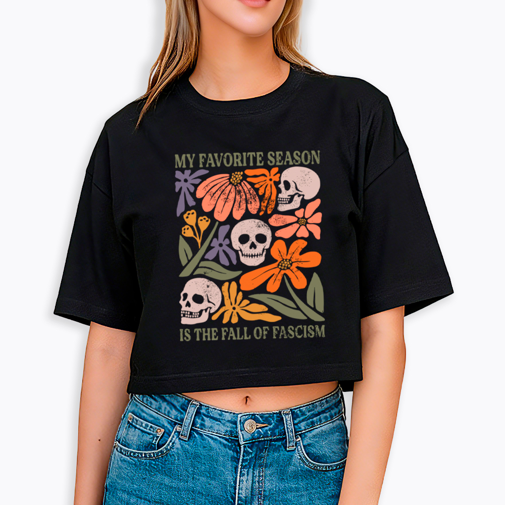 My Favorite Season Floral Skull Cropped T-Shirt