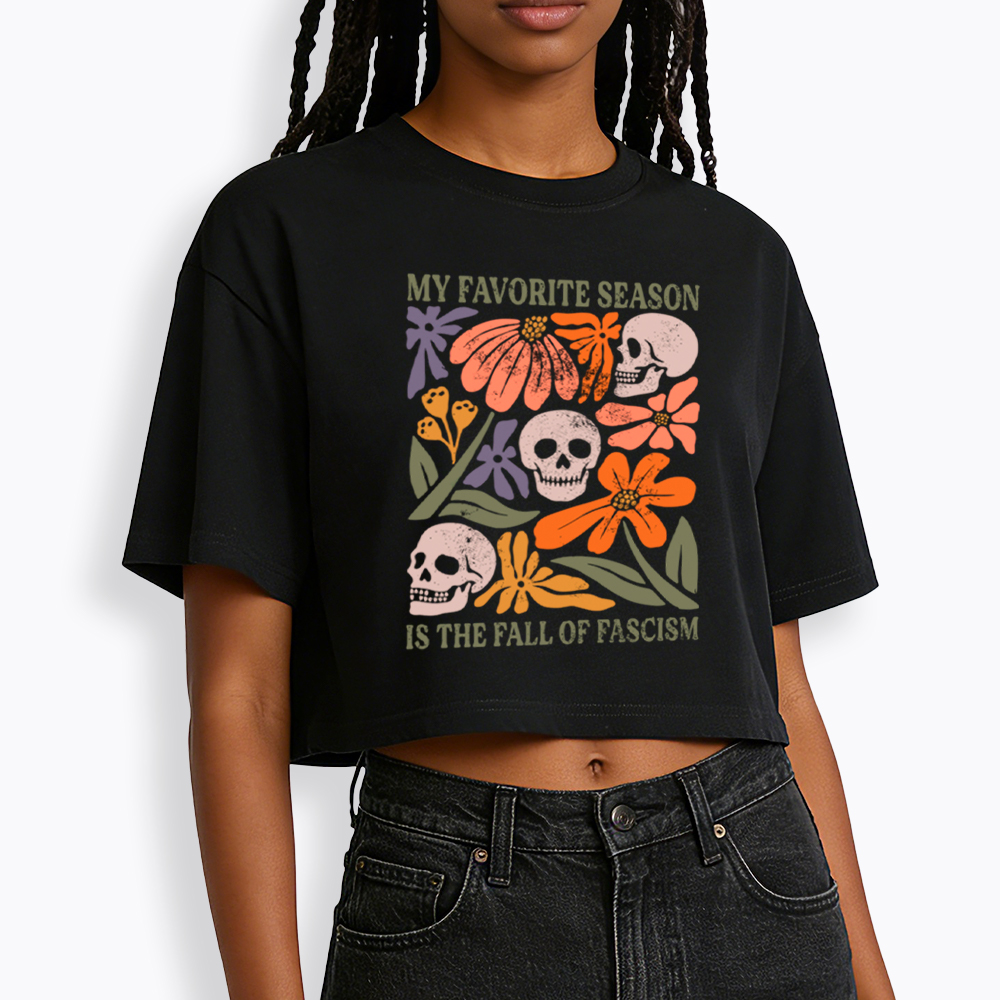 My Favorite Season Floral Skull Cropped T-Shirt