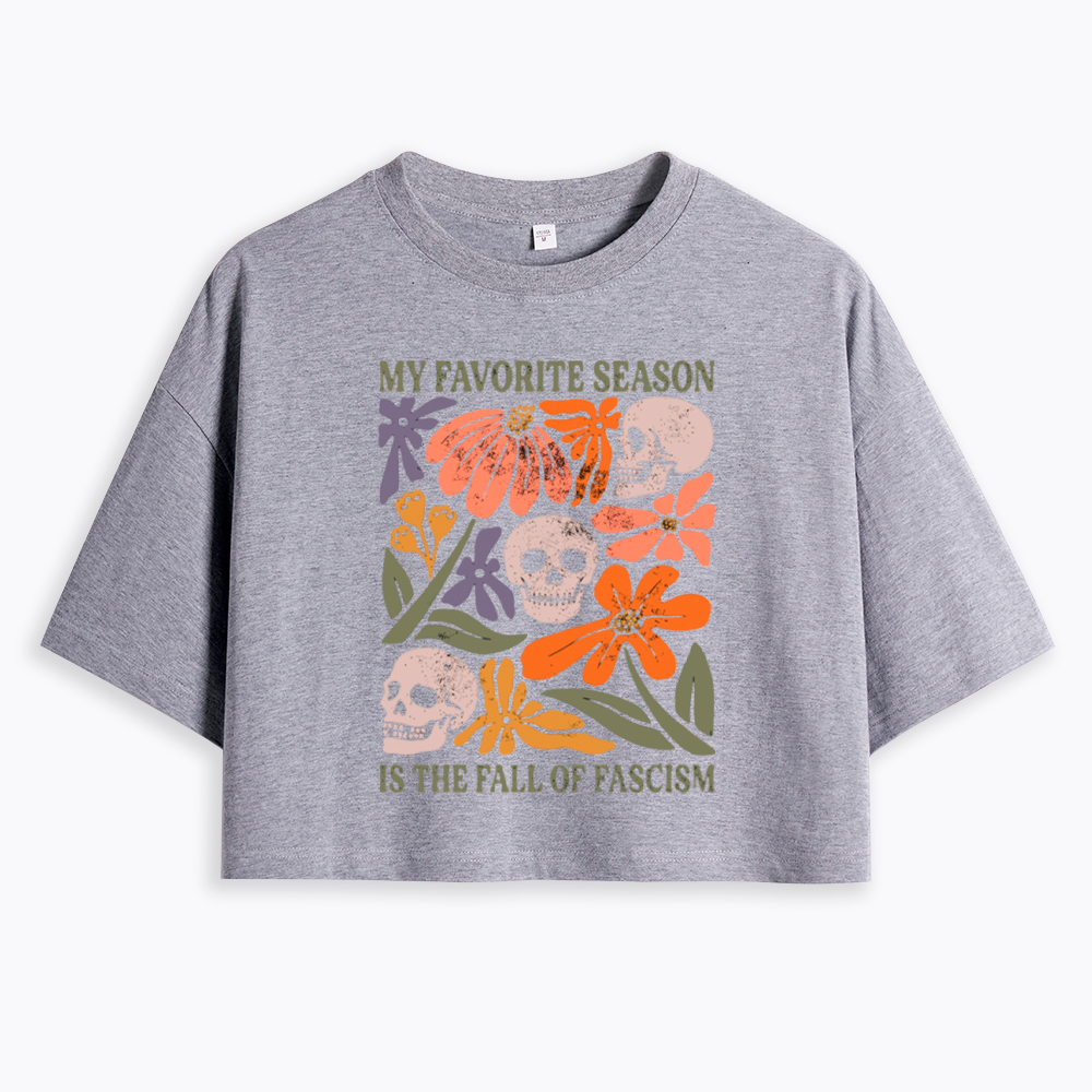 My Favorite Season Floral Skull Cropped T-Shirt