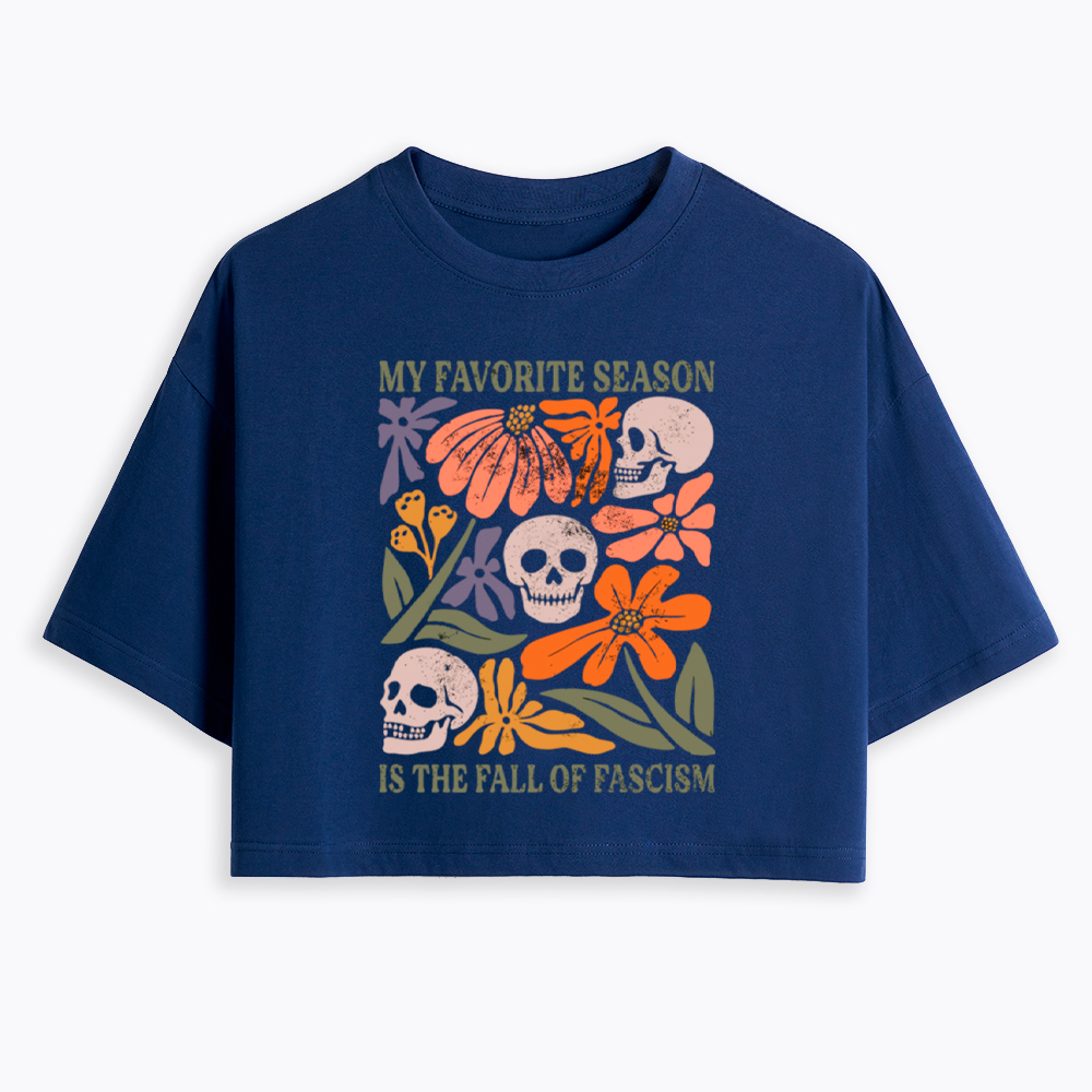 My Favorite Season Floral Skull Cropped T-Shirt