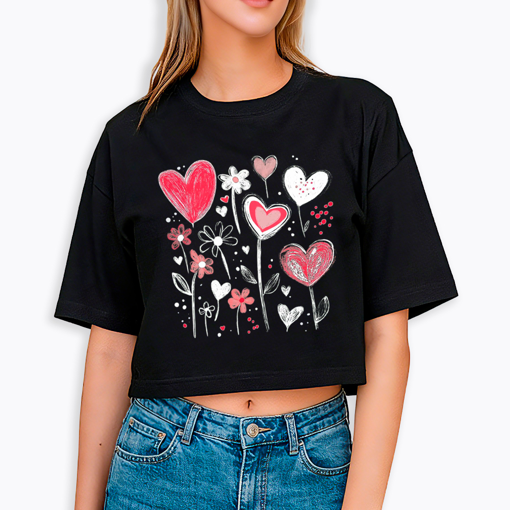 Colorful Heart Flower Cropped T-Shirt