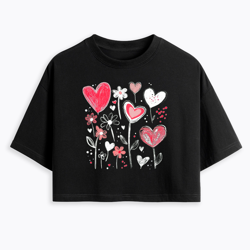 Colorful Heart Flower Cropped T-Shirt