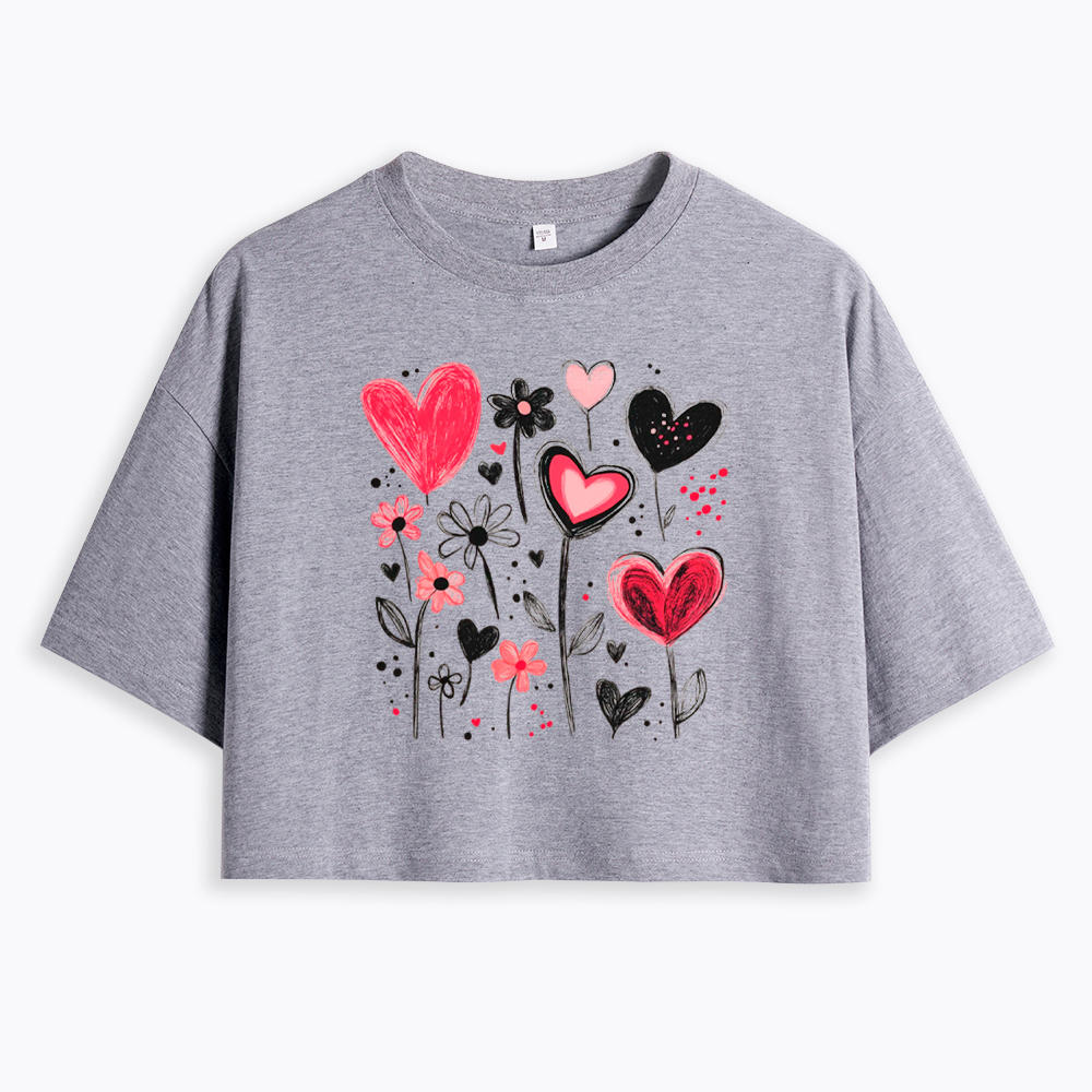 Colorful Heart Flower Cropped T-Shirt