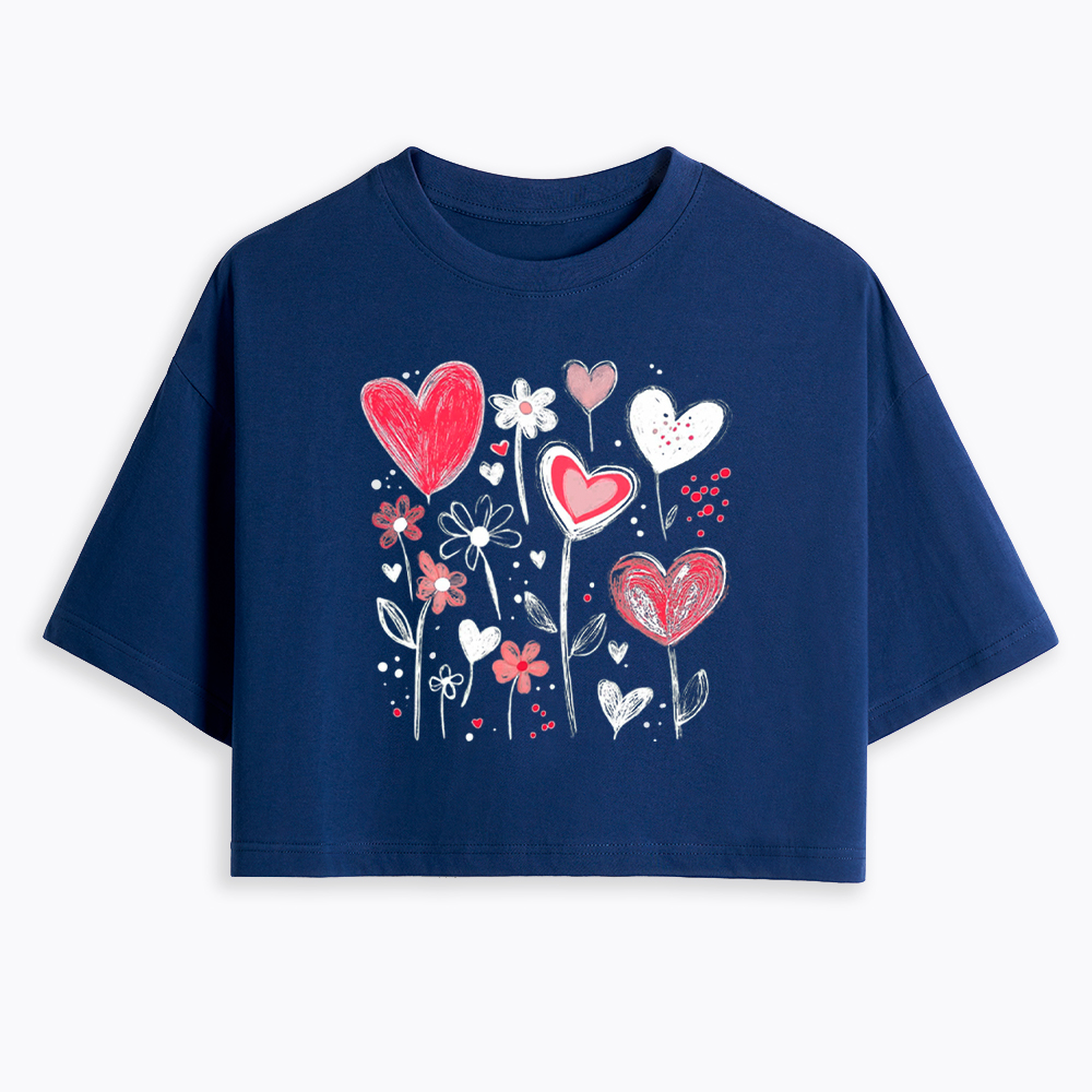 Colorful Heart Flower Cropped T-Shirt