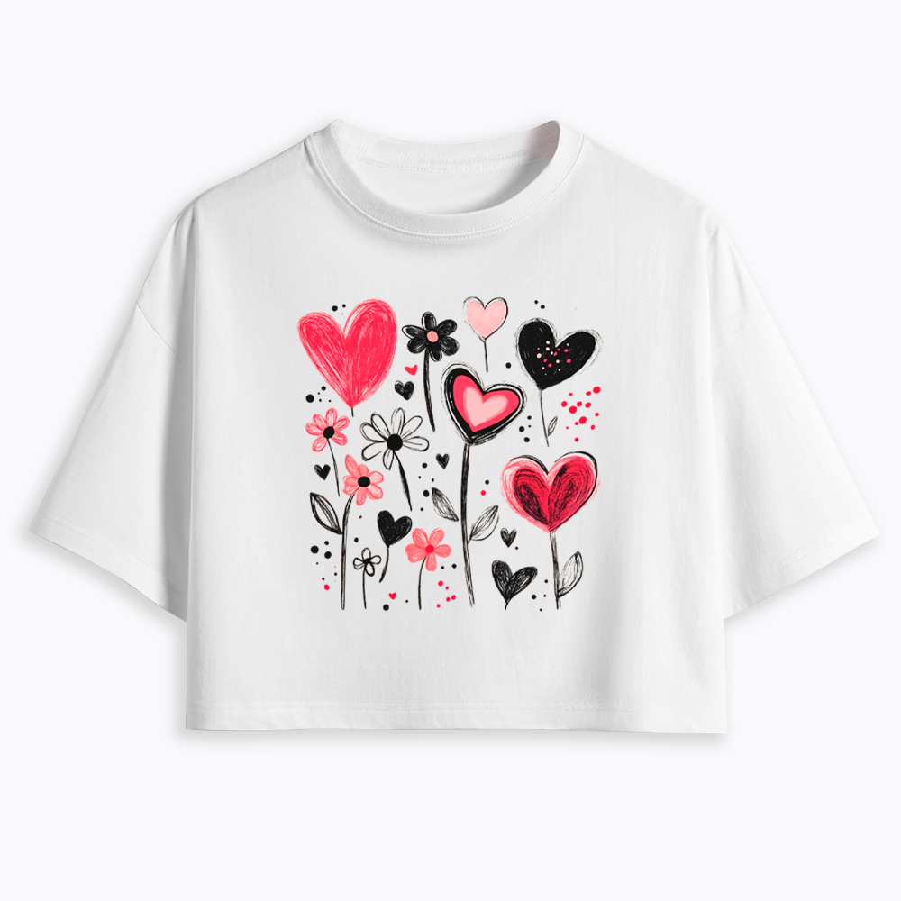 Colorful Heart Flower Cropped T-Shirt