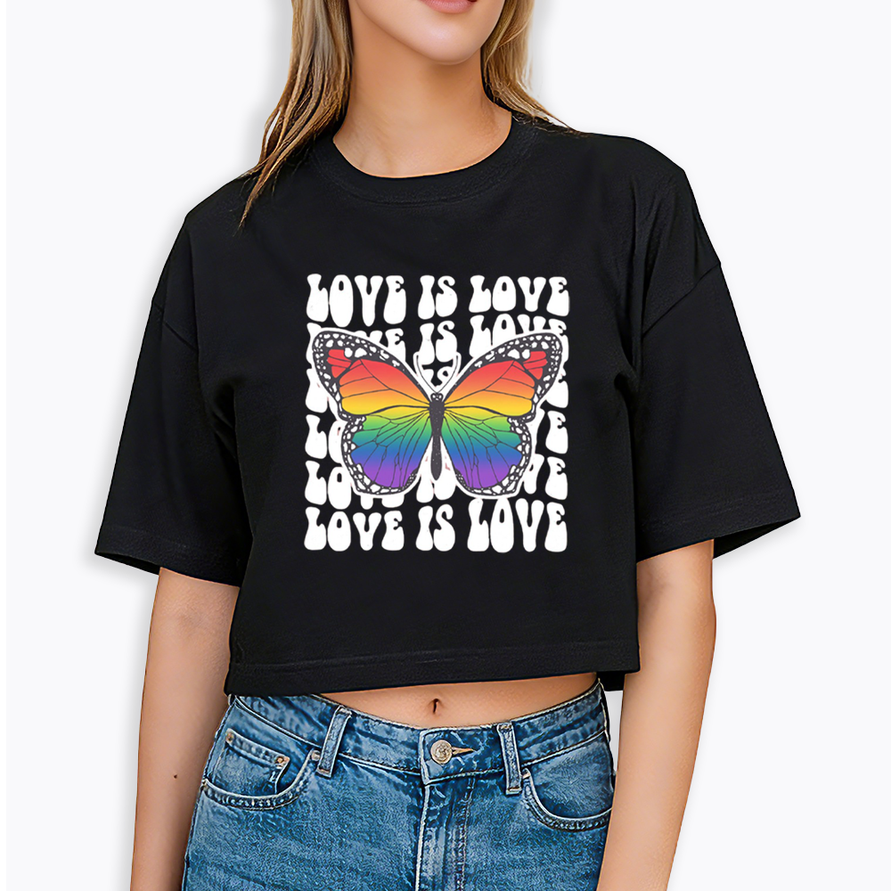 Rainbow Butterfly Cropped T-Shirt