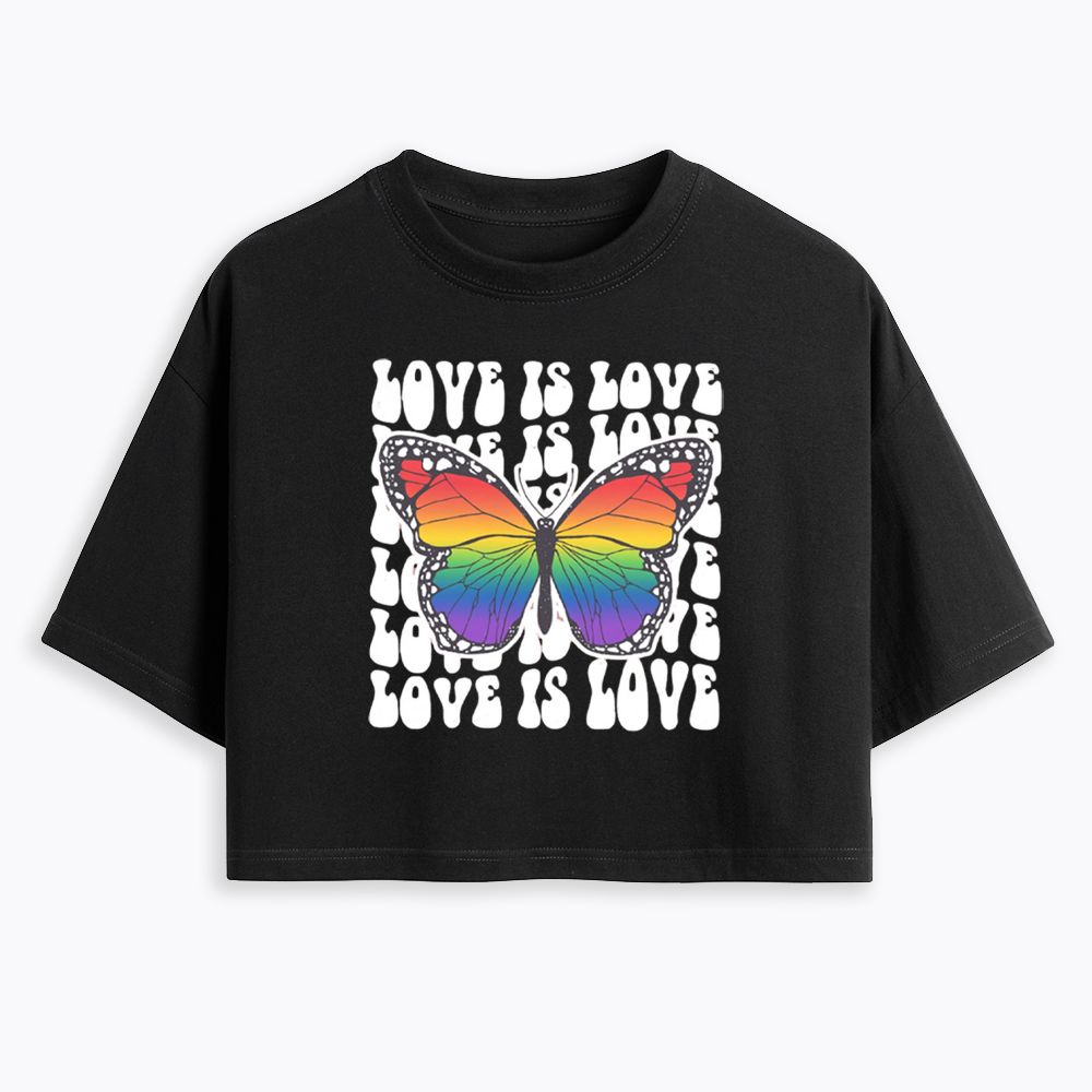 Rainbow Butterfly Cropped T-Shirt