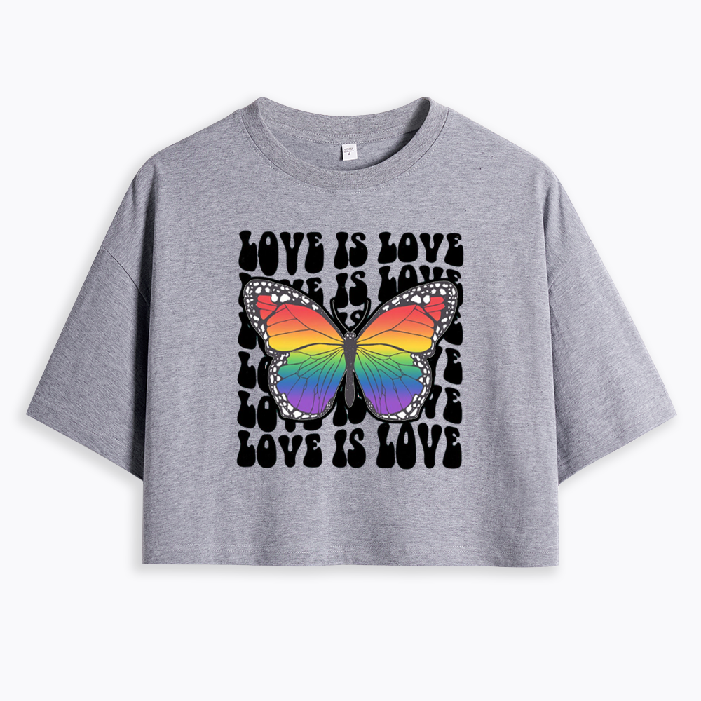 Rainbow Butterfly Cropped T-Shirt