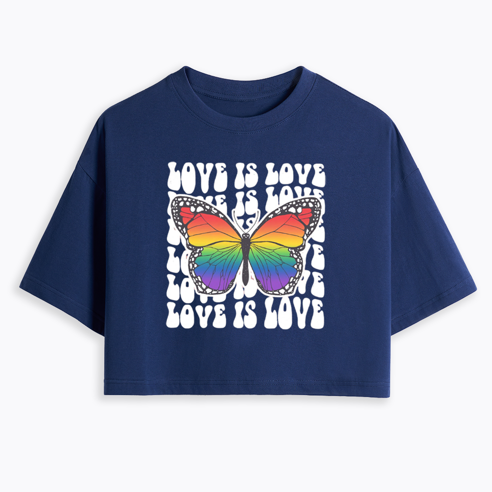 Rainbow Butterfly Cropped T-Shirt