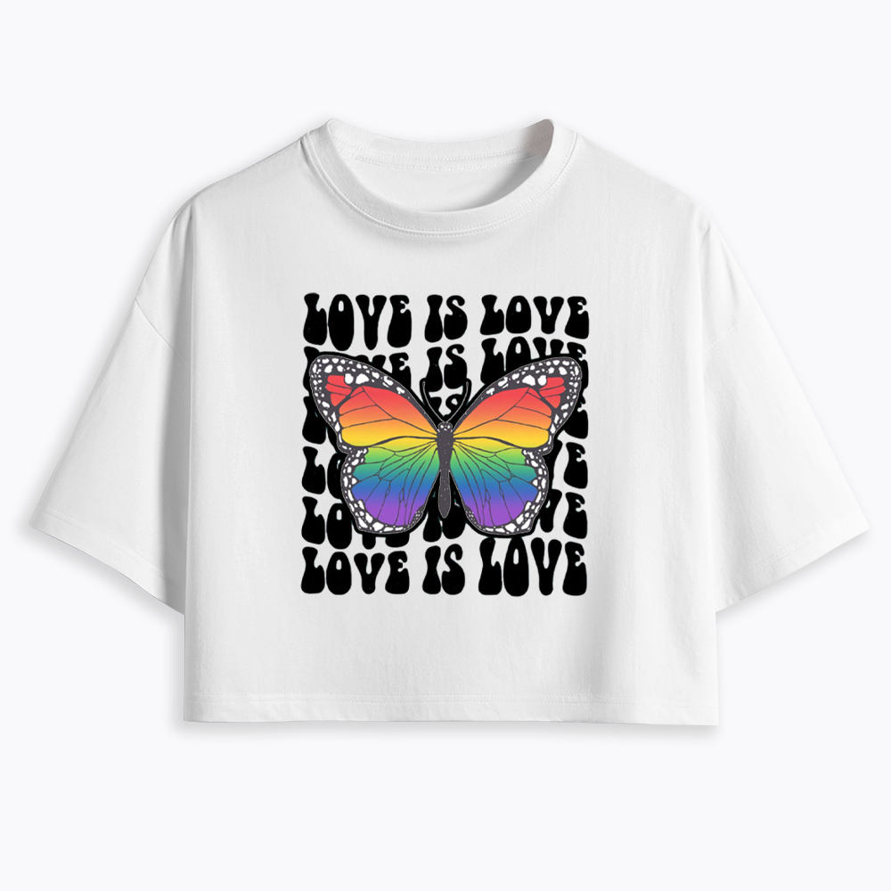 Rainbow Butterfly Cropped T-Shirt