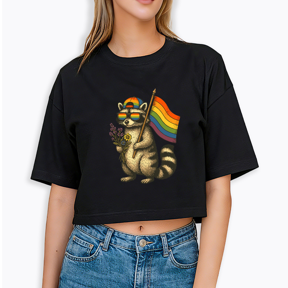 Raccoon Gay Pride Cropped T-Shirt