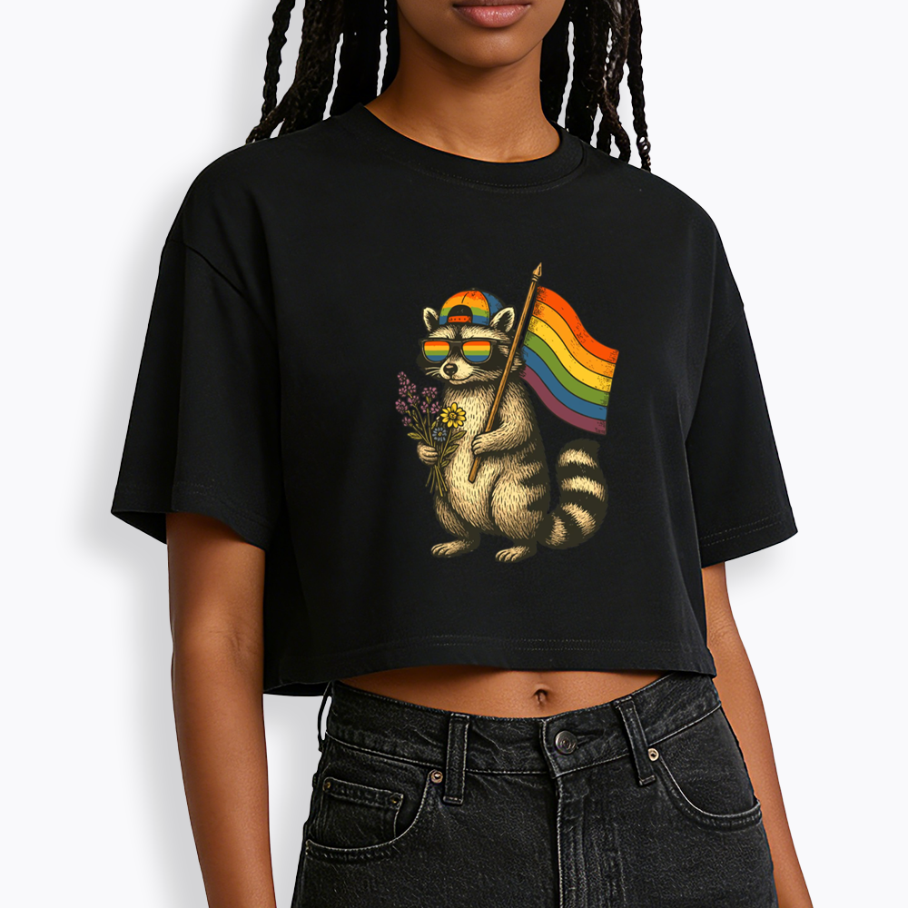 Raccoon Gay Pride Cropped T-Shirt