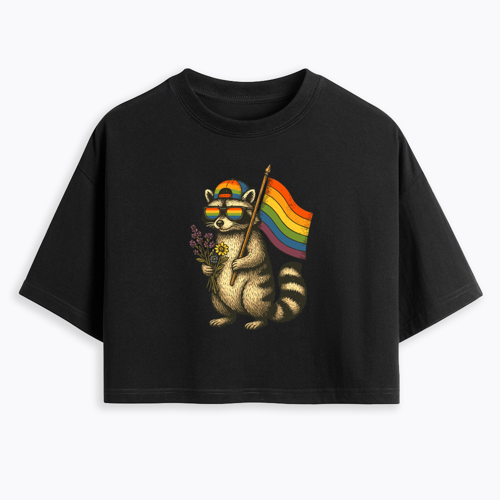 Raccoon Gay Pride Cropped T-Shirt